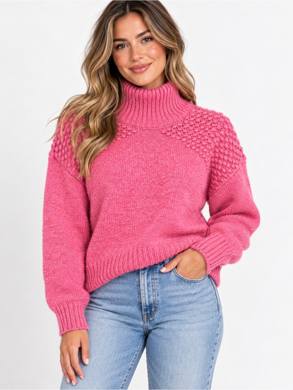 Falls Creek Hot Pink Turtleneck Sweater